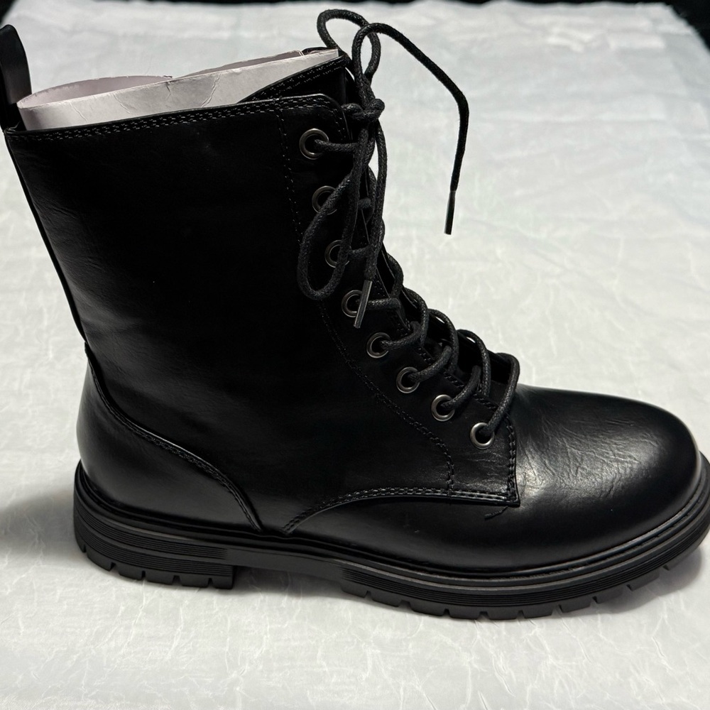 SO Black Combat Moto Boots with Lace-Up Design